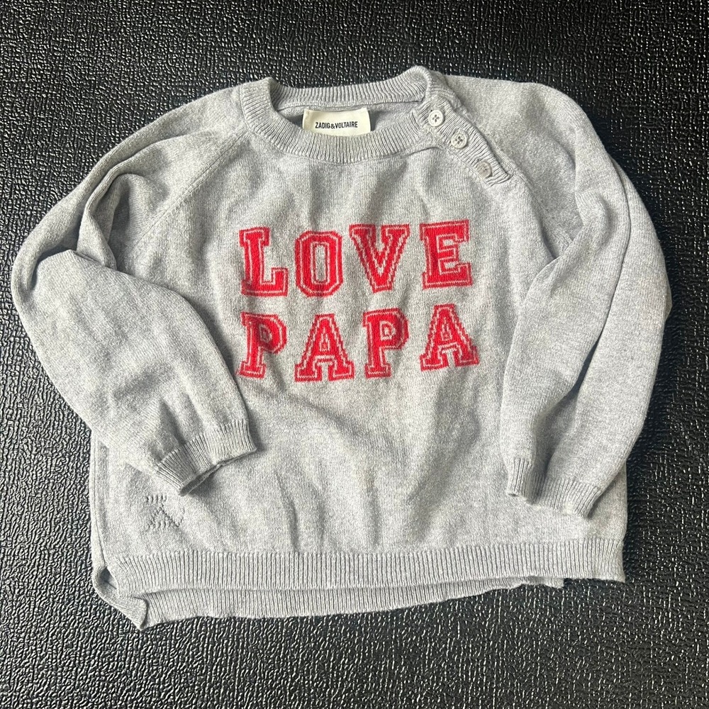 Zadig & Voltaire Kids Grey Love Papa Cashmere Blend Sweater Ninon Size 3-94